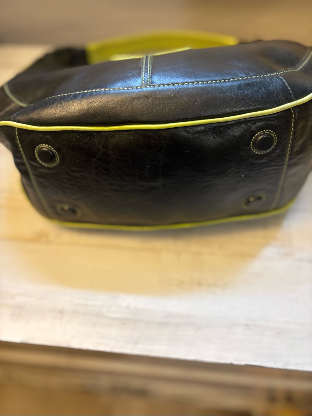 Black Leather Mini Hobo Bag with Lime Accent Angela Adam’s Y2K - Picture 5 of 8